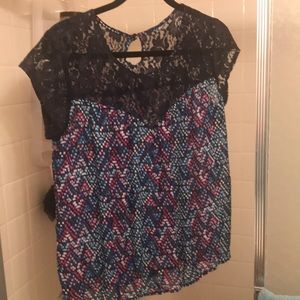 Very pretty navy blue and multicolored top